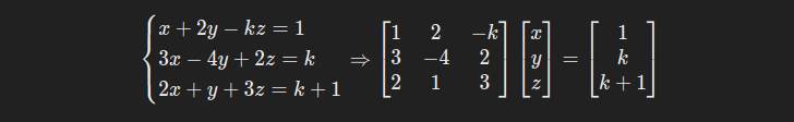 Esempio di equazione lineare al variare di k